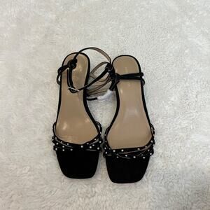 NWOT Ann Taylor Womens Black Strappy Heels‎ with Sliver Studs Sz 5.5